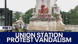 Protesters vandalize statues fountain outside DC’s Union Station [upl. by Ilyah]