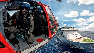 US Coast Guard MH65 Dolphin Rescue Operation on a Cruise Ship Defxofficials [upl. by Tasiana]