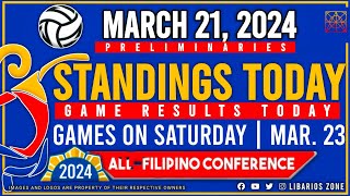 PVL STANDINGS as of MARCH 21 2024  Game Results Today  Games on SATURDAY MAR 23  pvl2024 [upl. by Germann]