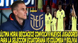 ÚLTIMA HORA BECCACECE CONVOCA 6 NUEVOS JUGADORES PARA LA SELECCIÓN ECUATORIANA VS COLOMBIABOLIVIA [upl. by Behrens]