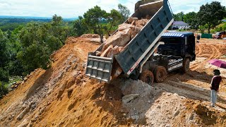 Perfect Project  Landfill On The Mountain by 10 Wheels Trucks Dumping amp Dozer D37E Pushing Rocks [upl. by Hardwick88]