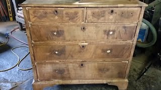 Repairing The Feather Veneer Crossbanding On A 300 Year Old George 1st English Walnut Chest PT 6 [upl. by Noteloc367]