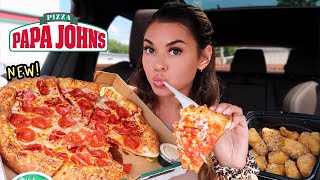 Trying NEW Papa Johns Garlic Stuffed Crust Pizza amp Garlic Parm Wings Review [upl. by Laenej]