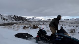 Solo winter hot tent camping on a snowmobile [upl. by Enitsud]