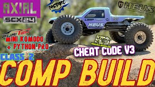 SCX24 Mazz Designs Cheat Code V3 comp chassis setup  doublebend links Furitek motor MEUS axles [upl. by Nomit]