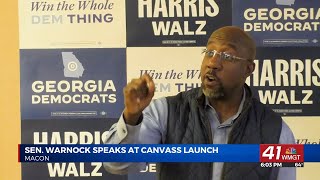 Senator Raphael Warnock visits Macon one day before election [upl. by Notsyrb763]