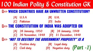 100 Indian Polity amp Constitution MCQs and other Exams objective questions and answers in English [upl. by Netsirhk]