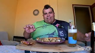 Tasty 🙂 Delicious Greek Dinner Mousakas 🥔Potatoes and 🍺Beer asmr ENJOY Talking 😊 [upl. by Jew]