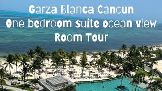 Garza Blanca Cancun Room tour of a one bedroom suite ocean view [upl. by Tremayne499]