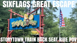 SixFlags Great Escape  Storytown Train Back Seat Ride POV [upl. by Adnahcal89]