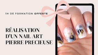 1H de formation ongle offerte  Réalisation dun nail art pierre précieuse  Yournails International [upl. by Yekcir]