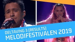 MELODIFESTIVALEN 2019  SEMI FINAL 3 RESULTS  Deltävling 3 RESULTAT [upl. by Amaso]