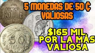 TOP 5 Monedas De 50 Centavos MUY VALIOSAS ENORME INVERSION DE DINERO POR UNAS PEQUEĆ‘AS MONEDAS [upl. by Annaegroeg567]