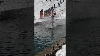 Fails Girl amp Guy Pond Skim  Water Slide Challenge Grimentz 35 skiing ski switzerland suisse [upl. by Miran]