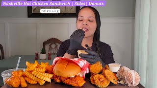 Nashville Hot Chicken Sandwich  Cinnamon Donuts  Sides  mukbang  asmr [upl. by Aztiray958]