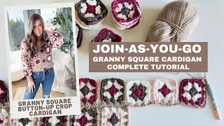 Granny Square Cardigan JOINASYOUGO JAYGO Joining technique Complete Crochet Cardigan tutorial [upl. by Damahom506]