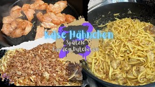 Käse Hähnchen Spätzle aus dem Dutchoven  4k cooking dutchoven food onepotmeal [upl. by Yankee]