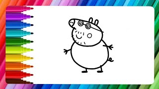 Peppa Pig 🐷 Dibuja y colorea un Daddy Pig De Peppa pig 🐱 Aprende los colores 🌈 Dibujos Para Niños [upl. by Anillek]