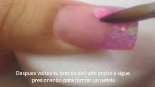 Tutorial de mis uñas acrilicas rositas morado con flores 3d y cristales swarovski [upl. by Ikiv]