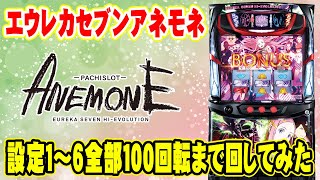 【スロット】朝一100回転で高設定を見抜く⁉全設定の朝一の挙動を調べてみた【エウレカ アネモネ】 [upl. by Natlus]