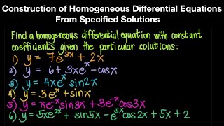 Construction of Homogeneous Differential Equations From Specified Solutions Live Stream [upl. by Tesler762]