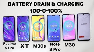 Samsung M30s Battery Drain amp Charging Test Vs Redmi Note 8 Pro Vs Realme XT Vs Realme 5 Pro Vs M30 [upl. by Rorke]