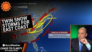 Twin Snowstorms for the East Coast  AccuWeather [upl. by Salot]