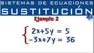 Sistemas de ecuaciones lineales 2x2  Método de Sustitución  Ejemplo 2 [upl. by Dulcinea558]