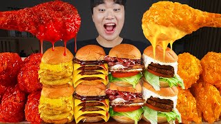 ASMR MUKBANG 직접 만든 치즈 햄버거 치즈스틱 불닭볶음면 치킨먹방 amp 레시피 FIRE NOODLES AND CHEESE BURGER EATING SOUND [upl. by Moriyama645]