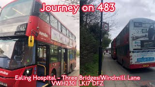 Designed Bus Journey on 483 Ealing Hospital  Three BridgesWindmill Lane VWH2301 LK17 DFZ [upl. by Arbmik]