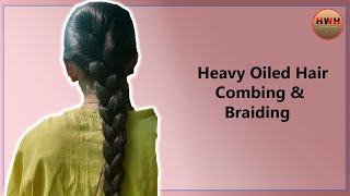 Short Video  Heavy Oiled Long Hair  Combing Hair  Braiding  Long Hair  Oiled Hair Braiding [upl. by Tecil747]