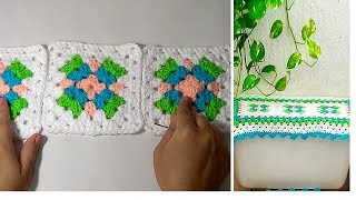 CUBRE TANQUE CISTERNA TEJIDO A CROCHET PASO A PASO CON CUADROS GRANNY  Para Juego de Baño [upl. by Anaibaf]