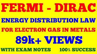 FERMI DIRAC ENERGY DISTRIBUTION LAW FOR ELECTRON GAS IN METALS  FERMI ENERGY  FERMI LEVEL  NOTES [upl. by Aneehsat333]