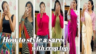 How to style a saree with crop top sareefashion sareecollection croptop [upl. by Haimrej]