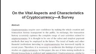 On the Vital Aspects and Characteristics of Cryptocurrency—A Survey [upl. by Winfrid]