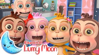 Cinco Monitos Saltando en la Cama  Lumy Moon en Español ★ Canciones Infantiles y de Cuna [upl. by Llerdnod]