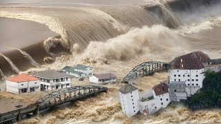 Valencia Spain is isolated Dam burst giant flood submerged bridges houses cars [upl. by Malkah751]