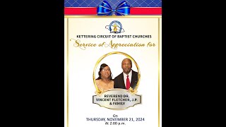 REV DR VINCENT FLETCHER SERVICE OF APPRECIATION KETTERING BAPTIST CHURCH [upl. by Harbert663]