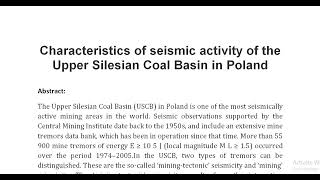 Characteristics of seismic activity of the Upper Silesian Coal Basin in Poland [upl. by Cleasta]