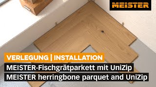 Fischgrät Parkett verlegen So einfach geht es mit MEISTERParkett und UniZip [upl. by Augustus]