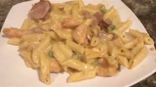 Simple Penne Alfredo Pasta With Chicken Shrimp amp Sausage [upl. by Naicul]