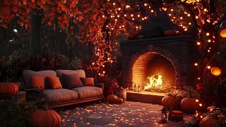 Autumn Porch Ambience Jazz Rain amp Pumpkin Carving for Stress Relief 🍂 [upl. by Inalak226]