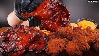 ASMR MUKBANG  BBQ Chicken amp Hot Fried Chicken Eating 자메이카 통다리구이 핫후라이드 치킨 치즈볼 감자튀김 소스 듬뿍 먹방 [upl. by Kirbie670]