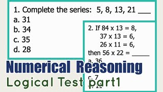 Part1 Logical Test  NUMERICAL REASONING [upl. by Galatia]