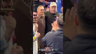 Tyson fury EMBRACES Usyk in first encounter after loss [upl. by Meijer]