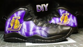 How To Lightning Logo Your Shoes  Jordan 10 Lakers Custom  Full Timelapse Tutorial [upl. by Tseng]