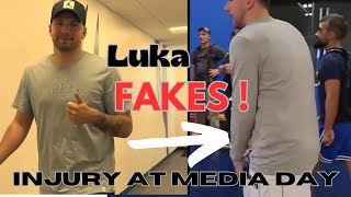 Luka Doncic FAKES INJURY at Dallas Mavericks Media Day He cant be serious [upl. by Leigh]