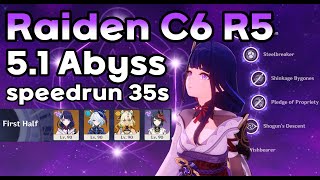 Raiden C6 R5 51 Spiral Abyss Speedrun 35s [upl. by Ahsinnod112]