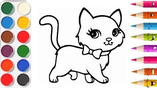 Peindre Un Chat Apprendre les couleurs APPRENDRE À DESSINER vidéo éducative amp Planète coloriage [upl. by Ahseina]