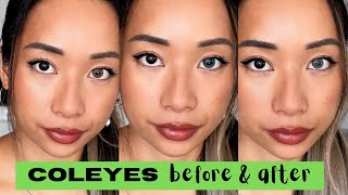 Coleyes Colored Contact Lenses for Dark Brown Eyes Review  Before amp After [upl. by Norreg]